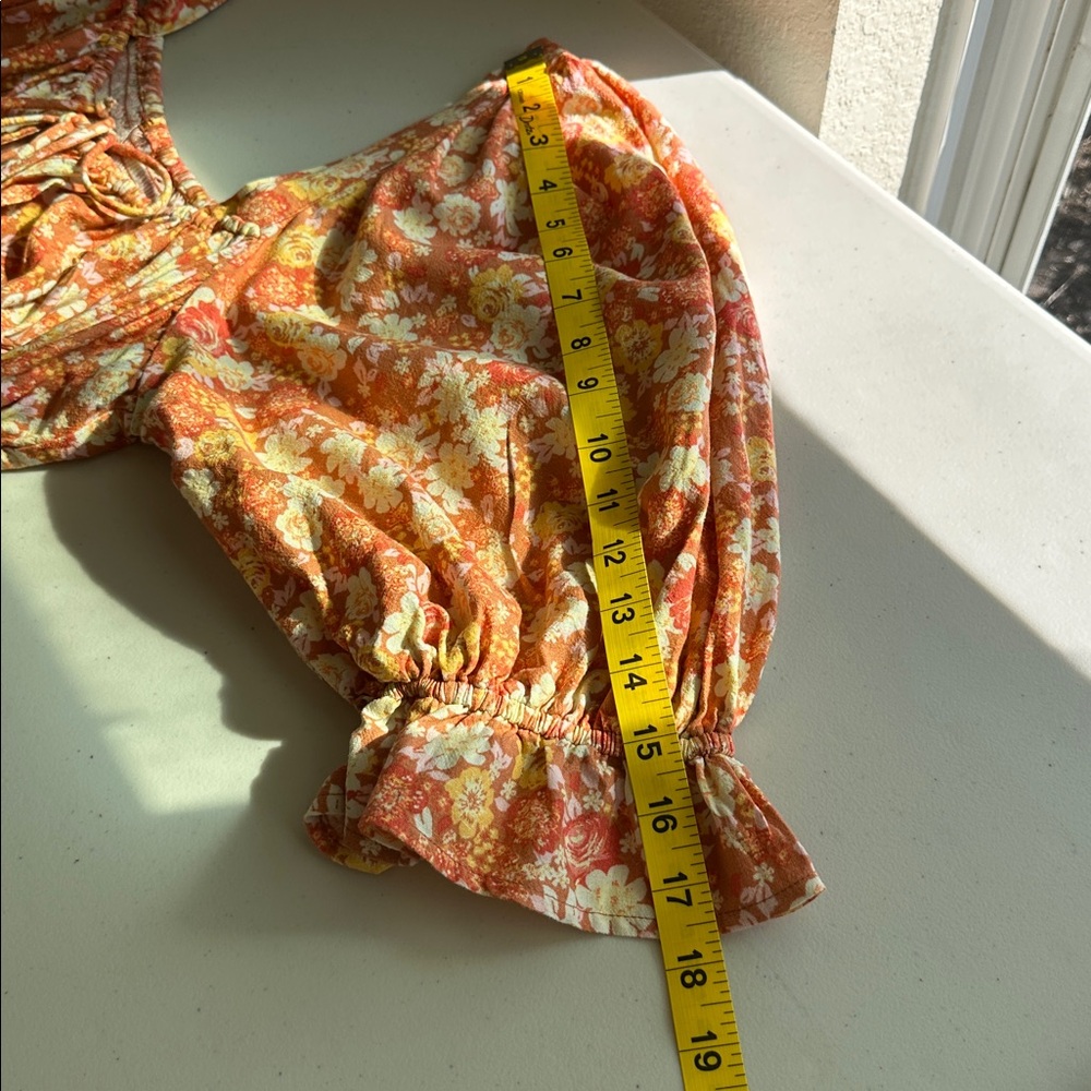 Free People Orange & Cream Smocked Romper Size Medium - Picture 12 of 16